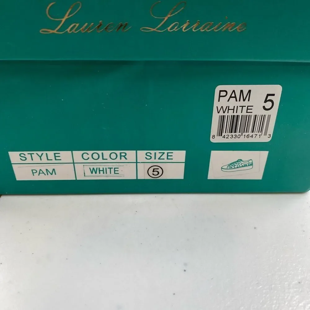 NIB Lauren Lorraine Girls White “Pam” White Rhinestone Lace Up Sneakers Size 5.5